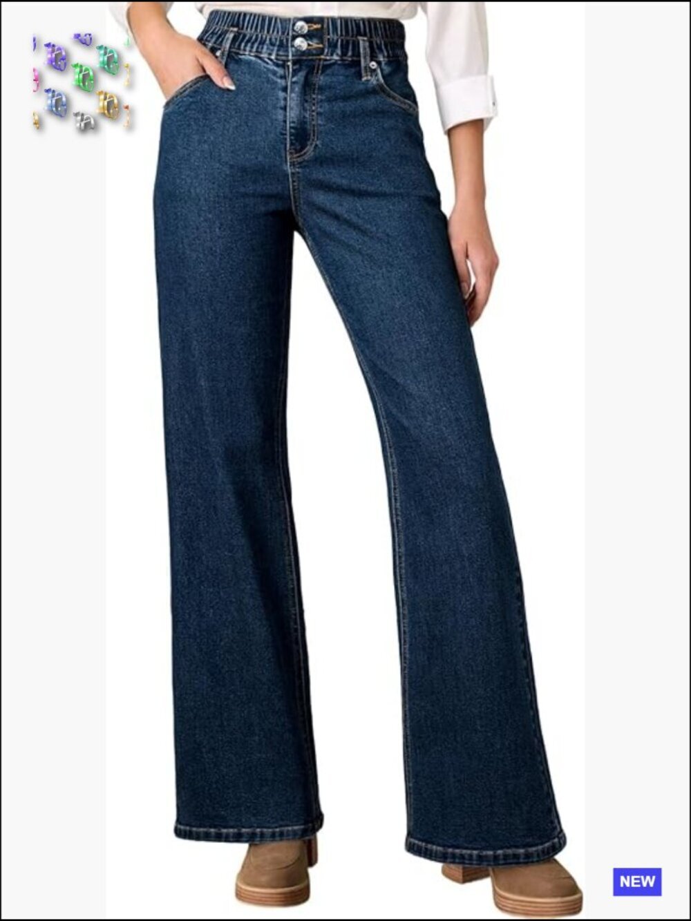 High Waisted Wide Leg Jeans Stretchy Elastic Pull On Baggy Straight Trouser Y2K